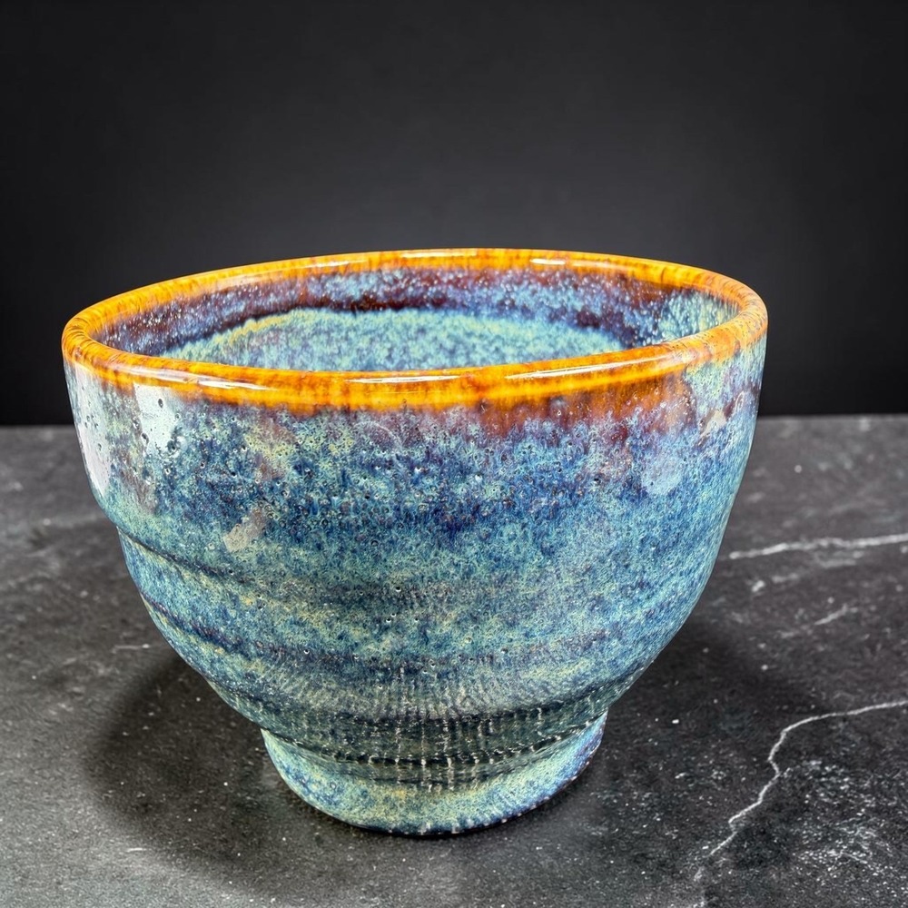 Studio Pottery Blue Glaze Ceramic Bowl Dish Signed‎ CAP Artisan Hand Thrown